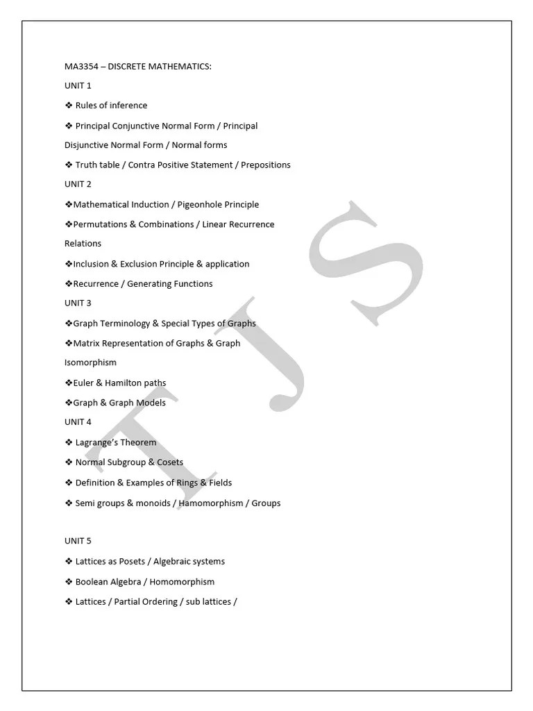 Discrete Mathematics Ma3354 | PDF | Teaching Methods & Materials ...
