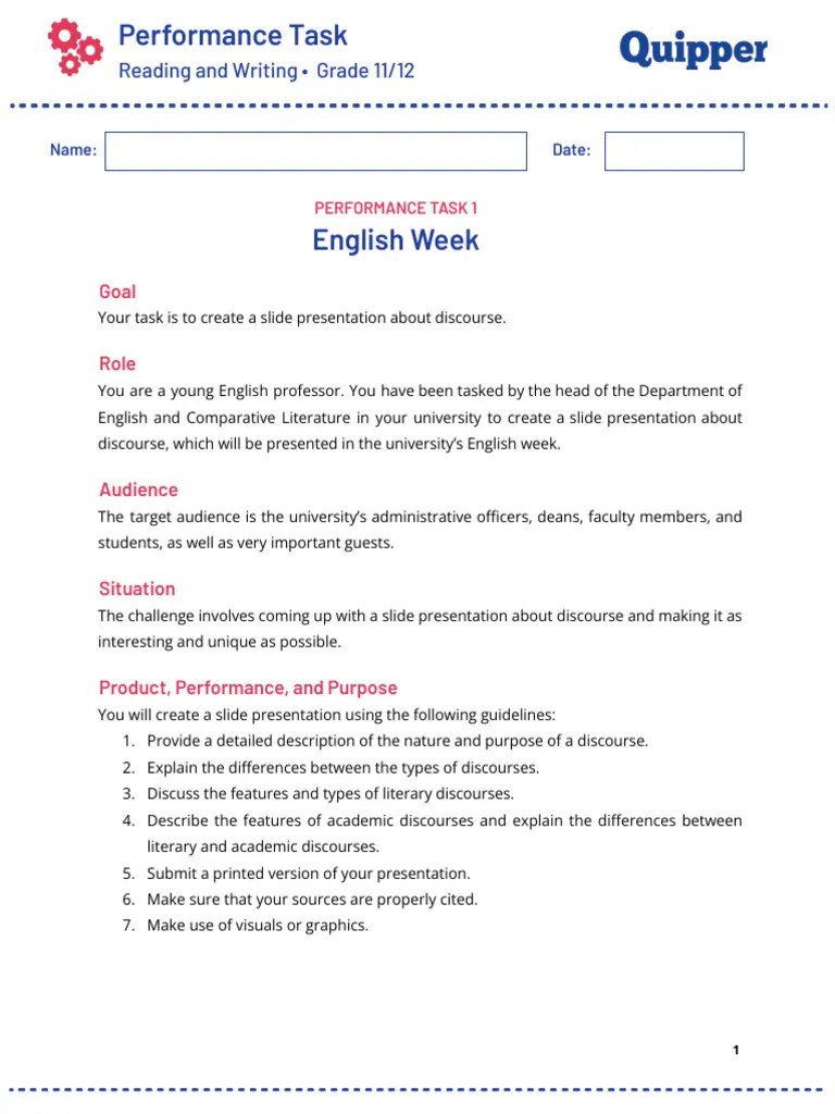 Unit 1 Performance Task | PDF | Cognition | Writing