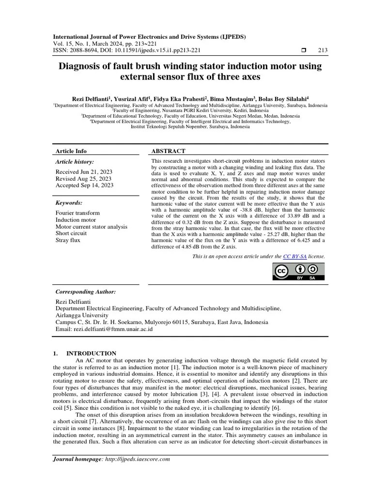 Diagnosis Of Fault Brush Winding Stator Induction Motor Using External Sensor Flux Of Three Axes ...