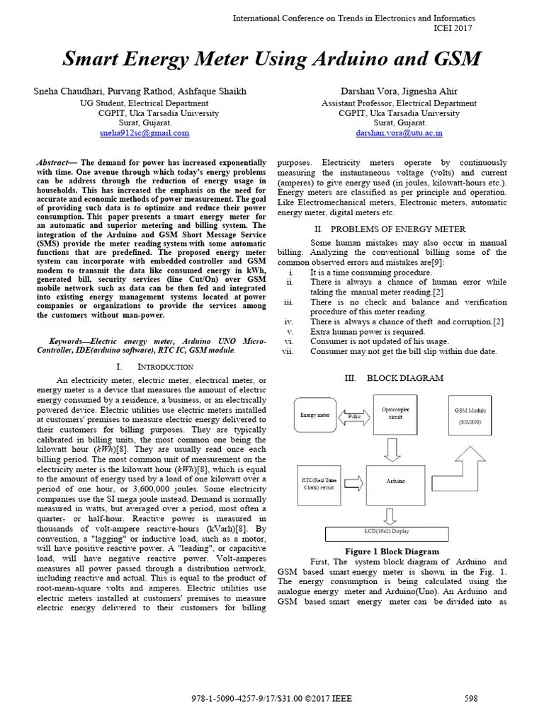 Smart Energy Meter Using Arduino And GSM | PDF | Electrical Engineering ...