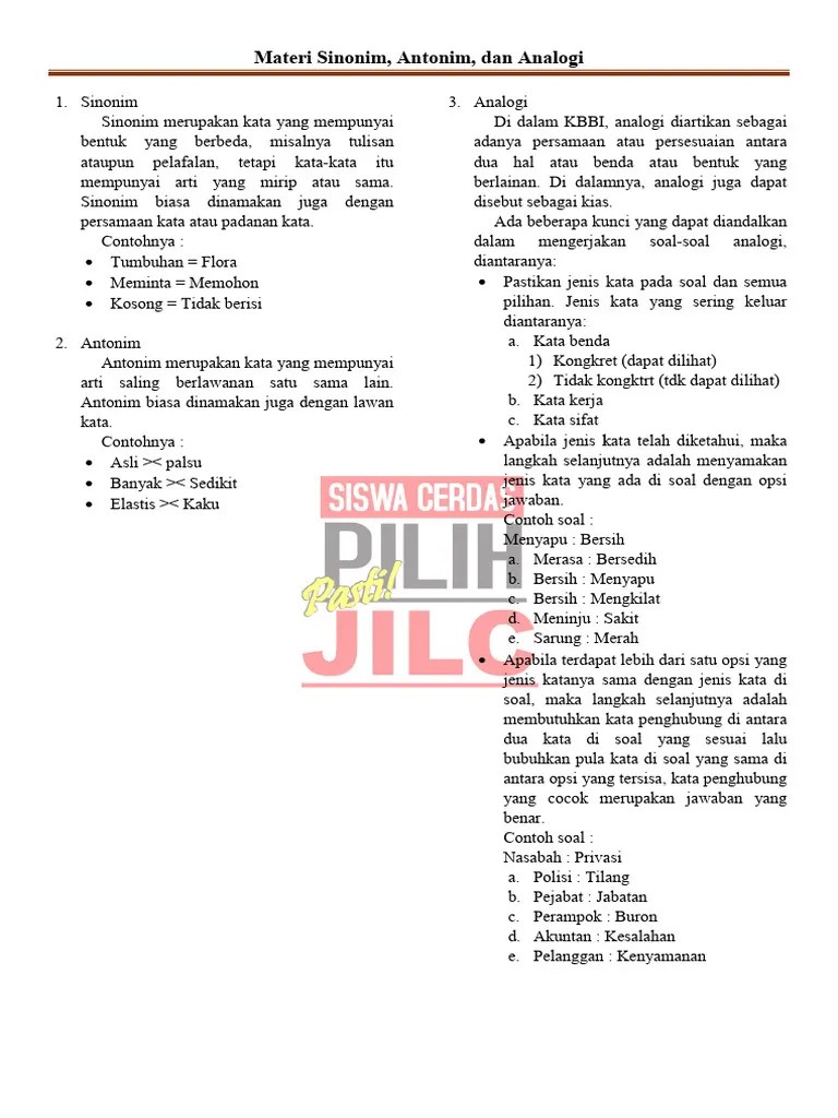 Materi Sinonim, Antonim, Dan Analogi | PDF