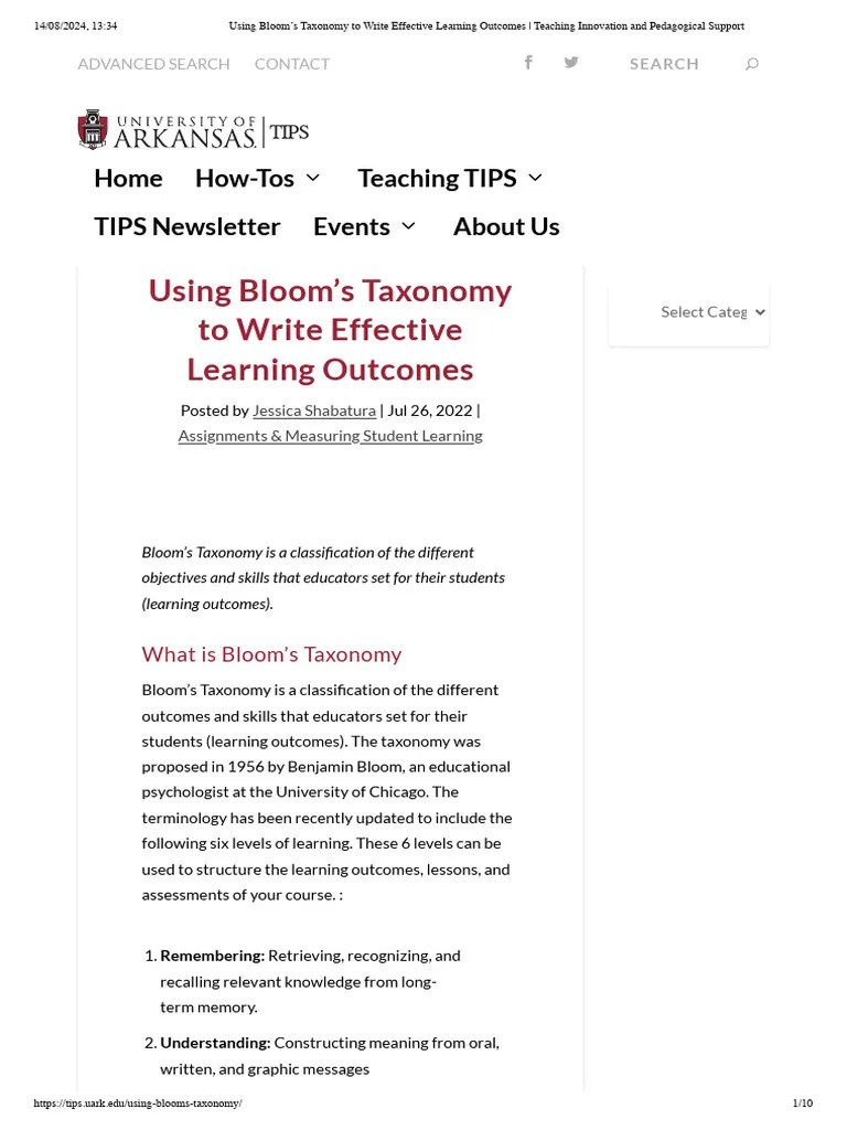 Using Bloom’s Taxonomy To Write Effective Learning Outcomes _ Teaching ...