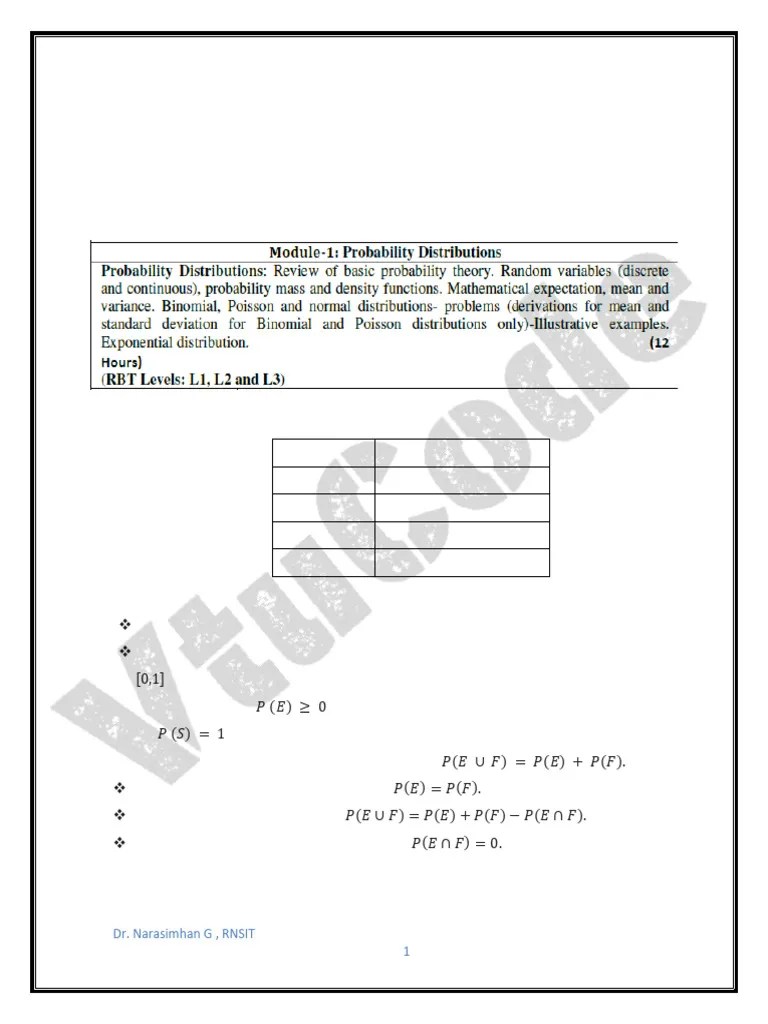 @vtucode - In Module 1 Printed BCS301 2022 Scheme | PDF | Random Variable | Probability Distribution