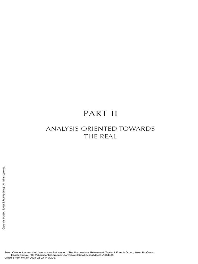 Lacan - The Unconscious Reinvented The Unconscious... - (PART II ANALYSIS ORIENTED TOWARDS THE ...