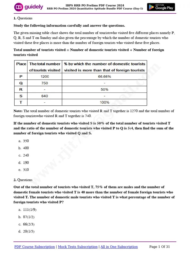 RRB PO Prelims 2024 Quantitative Aptitude Bundle PDF Course (Day-1 ...