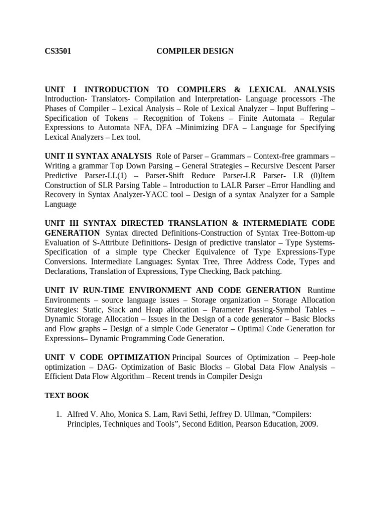 CS3501 Compiler Design | PDF
