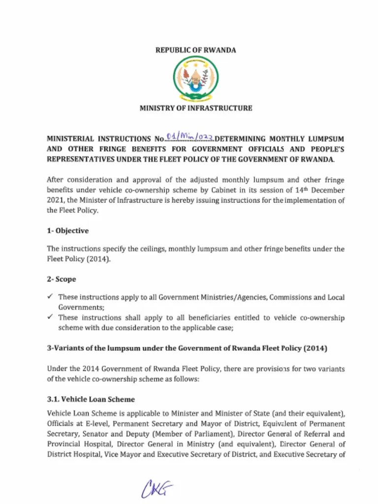 MINISTERIAL INSTRUCTIONS No……......................DETERMINING MONTHLY LUMPSUM AND OTHER FRINGE ...