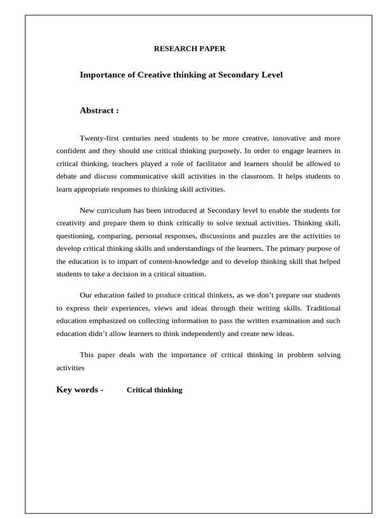 Research Paper- Creative Thinking | PDF