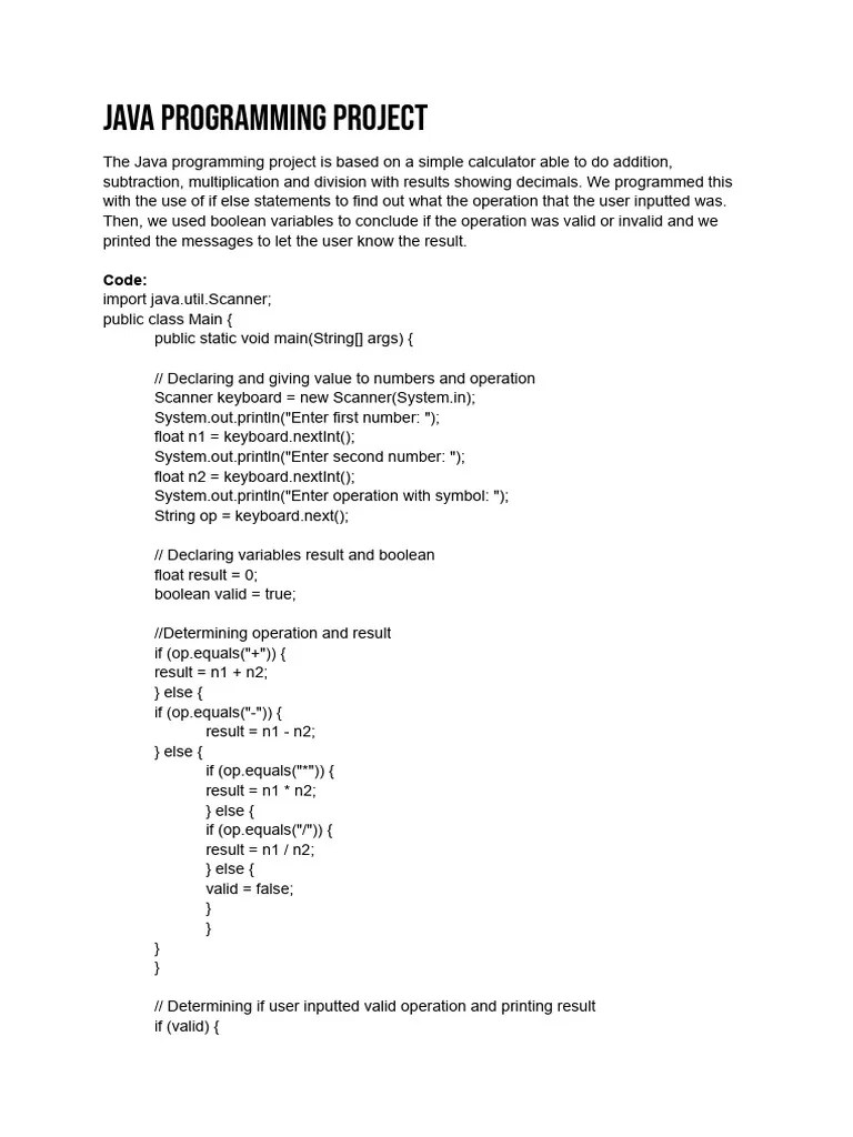 Java Simple Calculator Programming Project | PDF