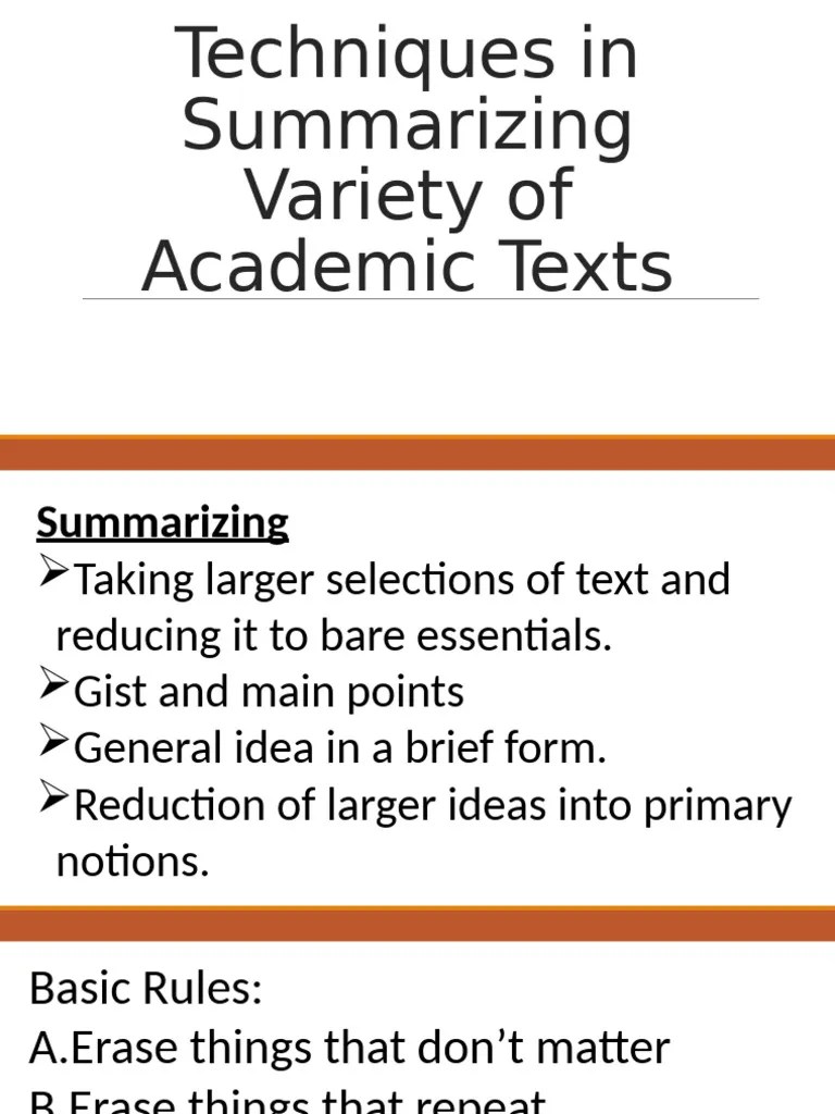 LESSON 3 Techniques In Summarizing Variety Of Academic Texts | PDF