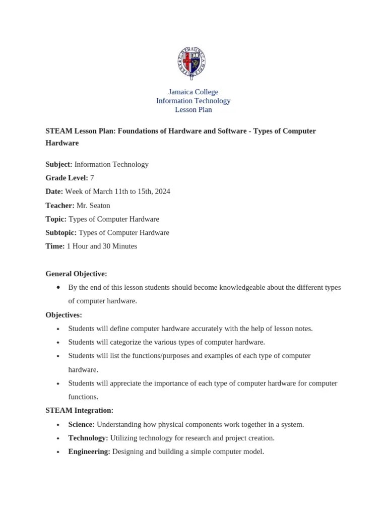 Grade 7 - Types Of Computer Hardware LP | PDF