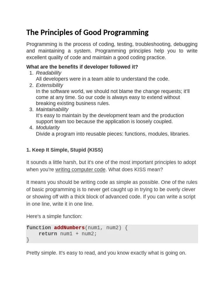 CSC 204 Lecture 1 Principles Of Good Programming | PDF | Class ...