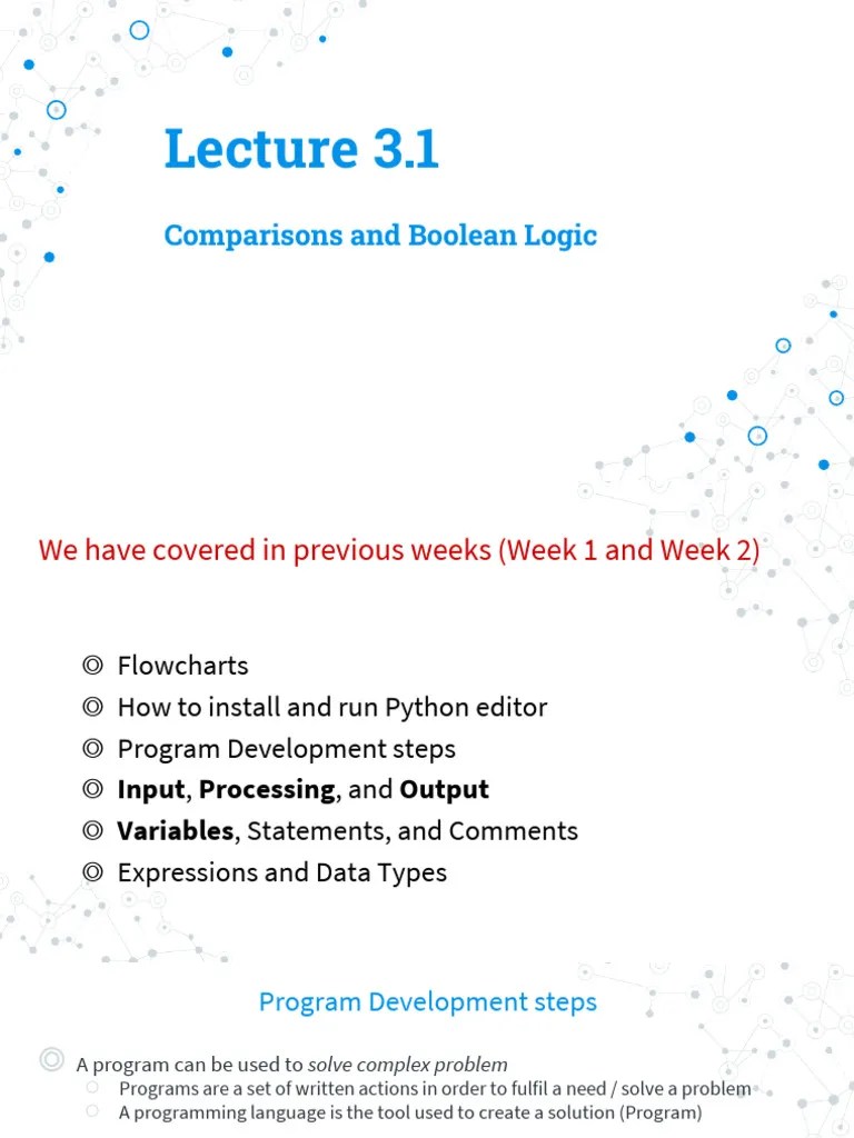 Lecture 3 1 Comparisons And Boolean Logic Pdf
