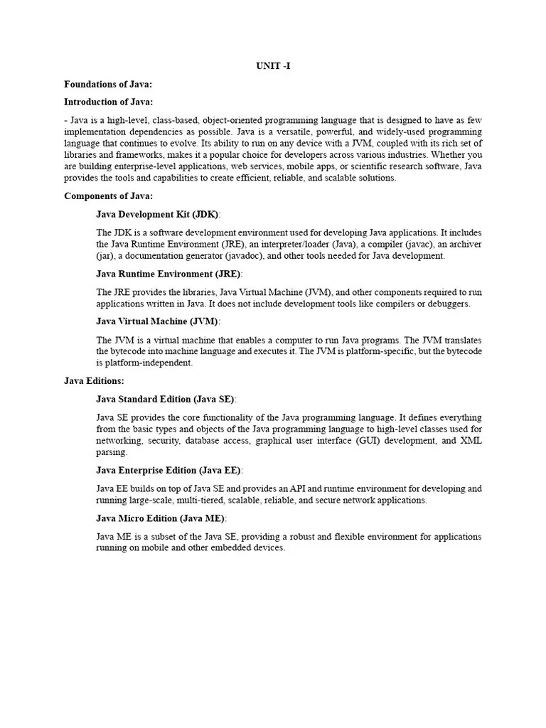 Cse 2-1 Java Notes Unit-1 - Part-1 | PDF