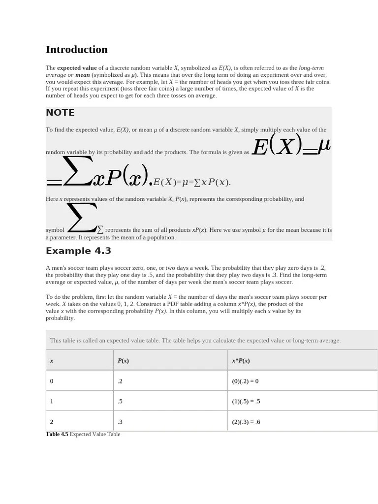 Expected Value Of A Random Variable Probability | PDF