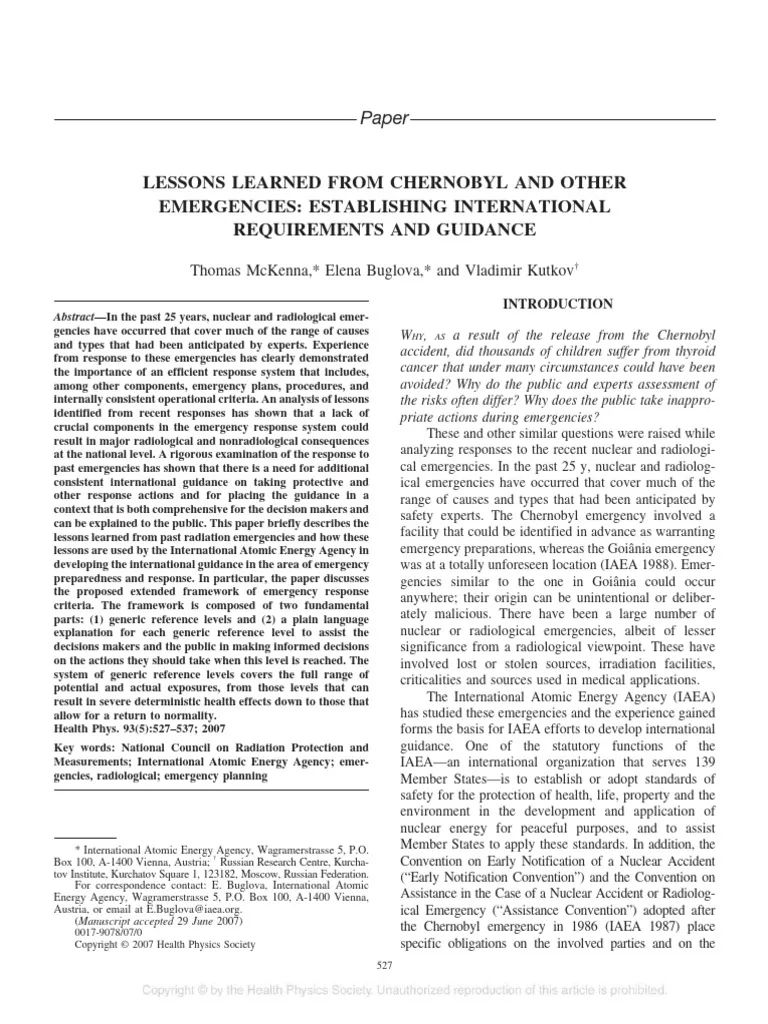Lessons Learned From Chernobyl and Other | PDF