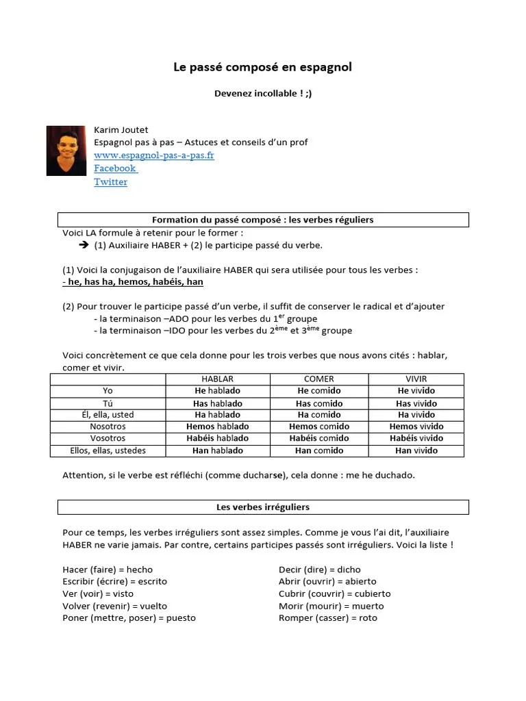 Le Passé Composé En Espagnol | PDF