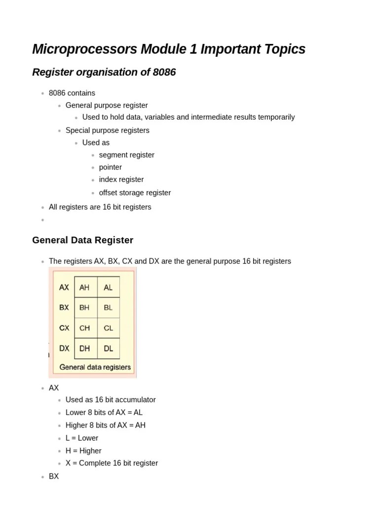 Microprocessors Module 1 Important Topics-1 | PDF