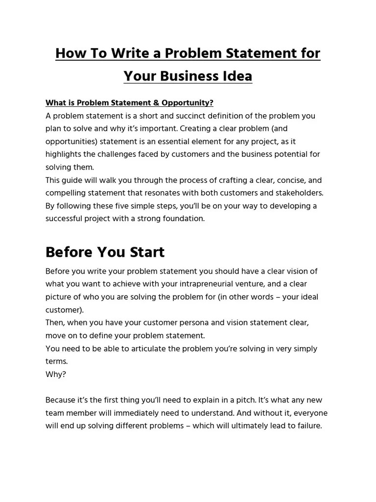 How To Write A Problem Statement For Your Business Idea | PDF