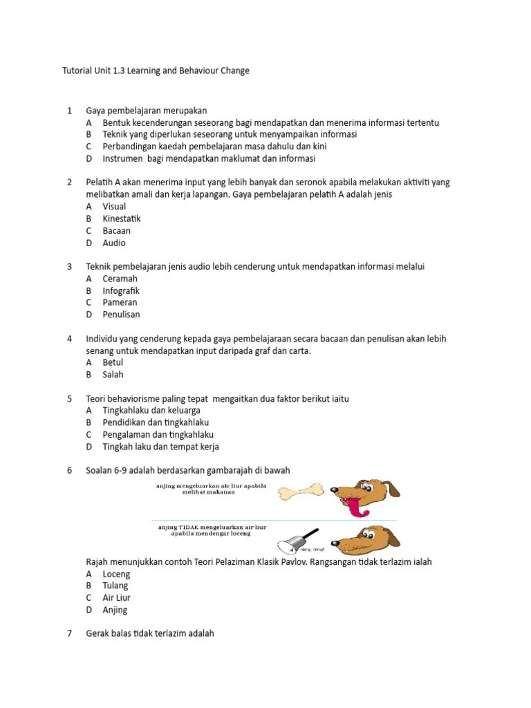 Tutorial Unit 1.3 Learning & Behaviour Change | PDF