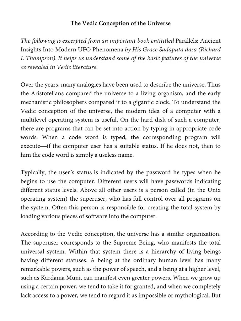 The Vedic Conception Of The Universe | PDF