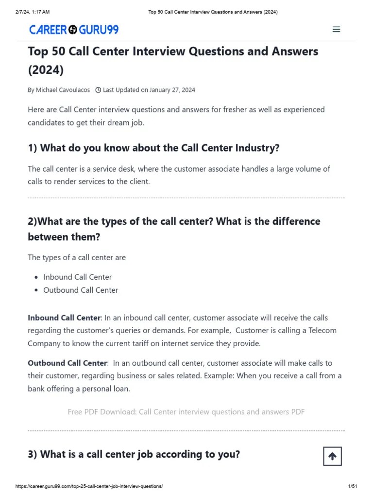 Top 50 Call Center Interview Questions And Answers (2024) | PDF