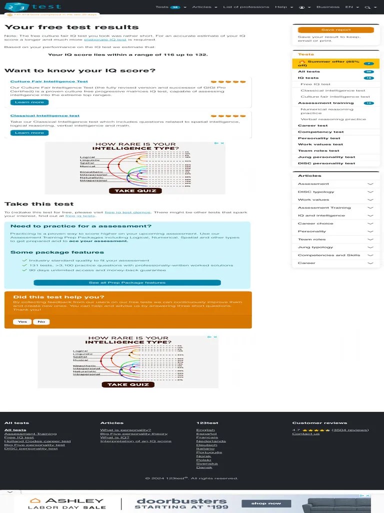 IQ Test. No Obligations, Free Online IQ Test At | PDF | Psychology ...