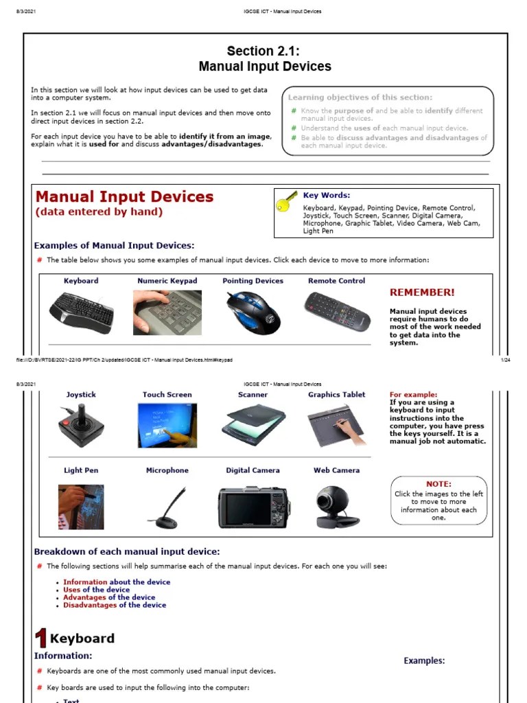IGCSE ICT - Manual Input Devices | PDF | Image Scanner | Computer Keyboard