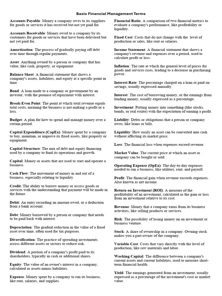 Basic Financial Management Terms Pdf