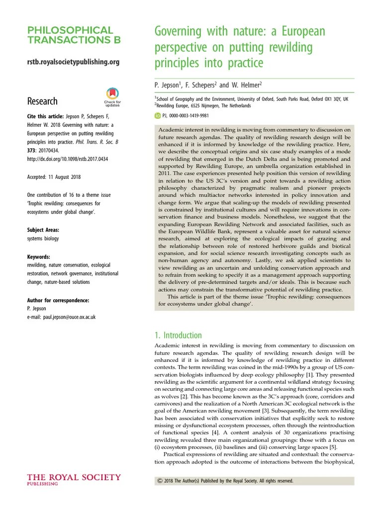 Governing With Nature - A European Perspective On Putting Rewilding Principles Into Practice ...