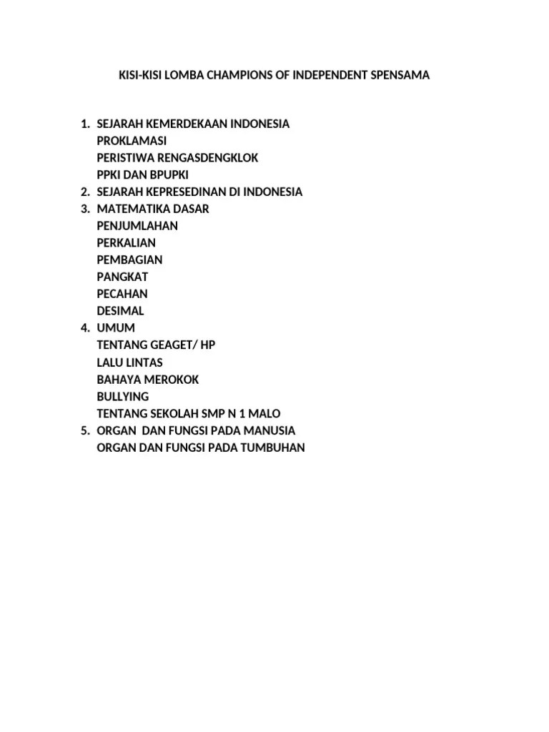 Kisi- Kisi Lomba Cerdas Cermat | PDF