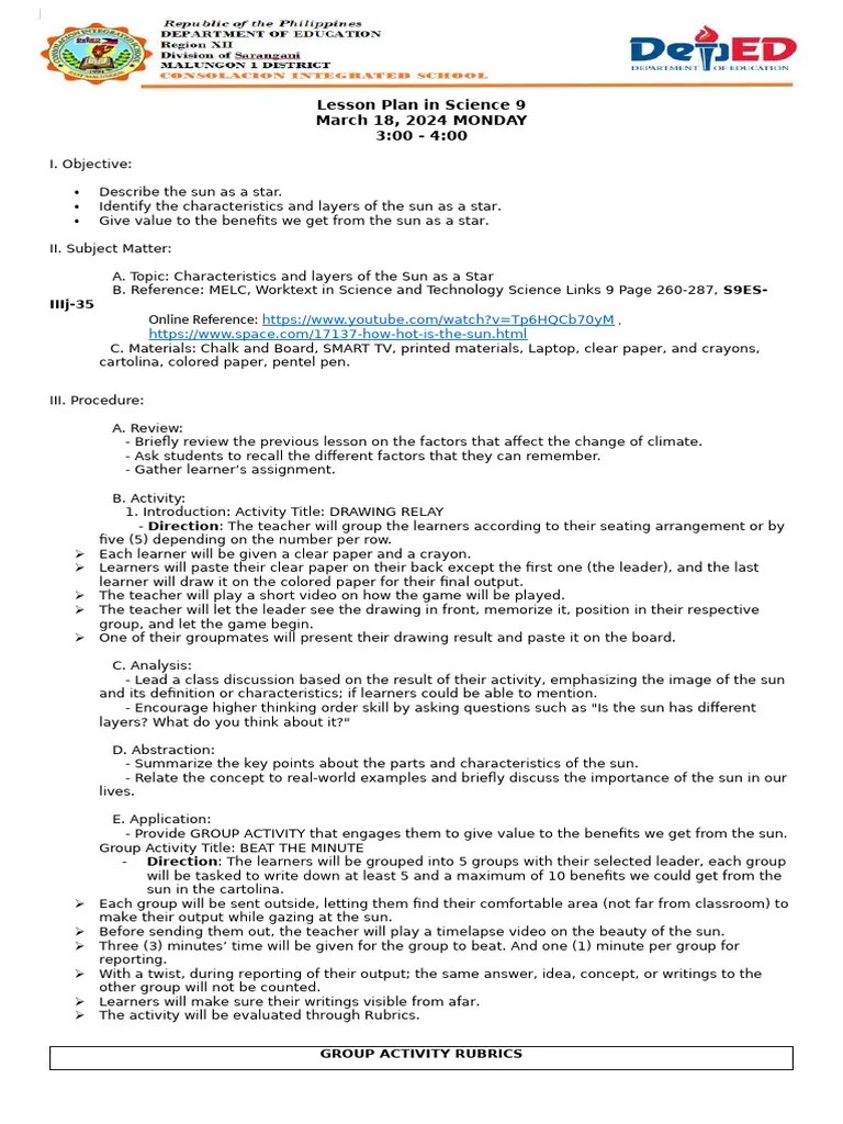 Lesson Plan For Science 9 | PDF