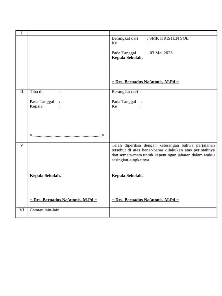 SPPD Surat Perintah Perjalanan Dinas Sekolah SOE | PDF