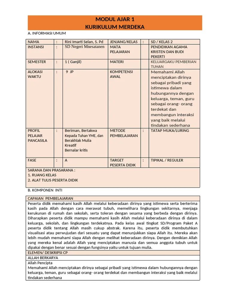 Modul Ajar 1 Fase A Kelas 2 SD | PDF