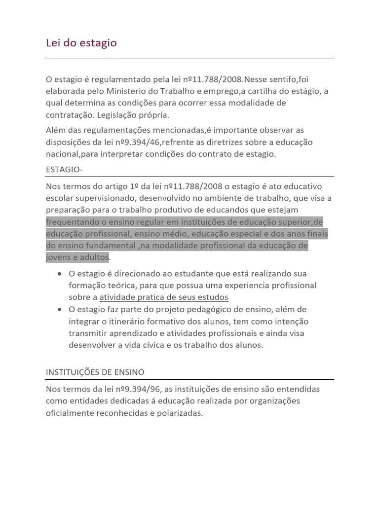 Lei Do Estagio | PDF