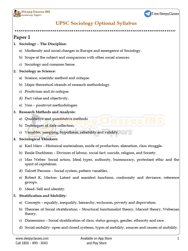 Sociology Syllabus UPSC | PDF