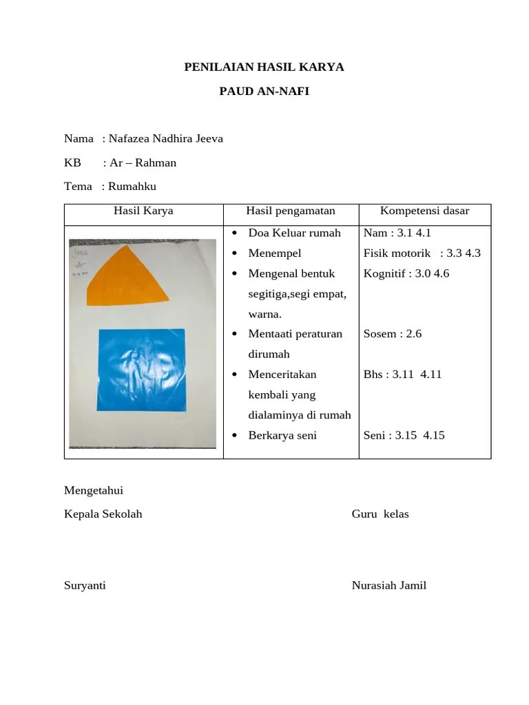 Penilaian Hasil Karya Anak Pdf - Best Landscape Designs in Desktop
