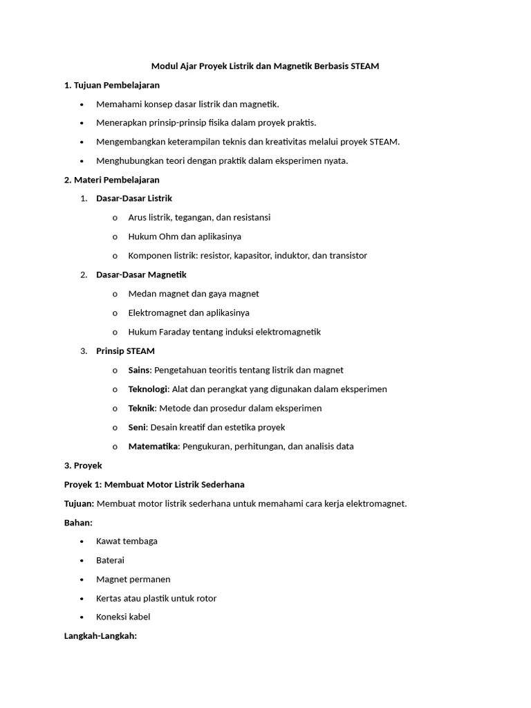 Modul Ajar Proyek Listrik Dan Magnetik Berbasis STEAM | PDF