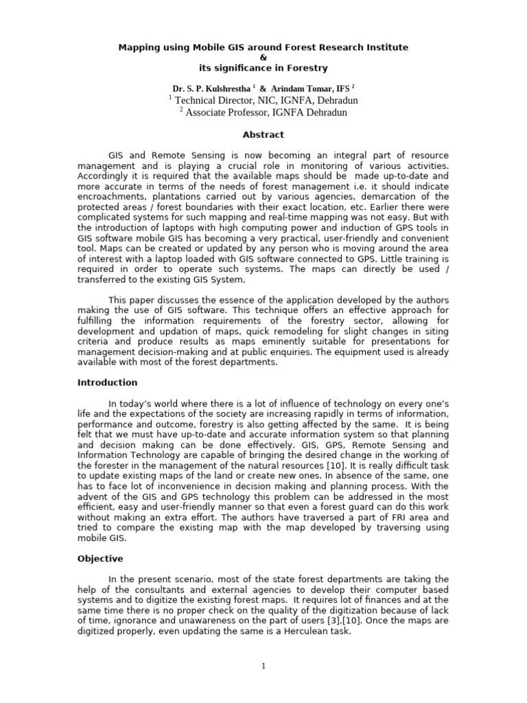 Mapping Using Mobile GIS Around Forest Research Institute & Its Significance In Forestry | PDF