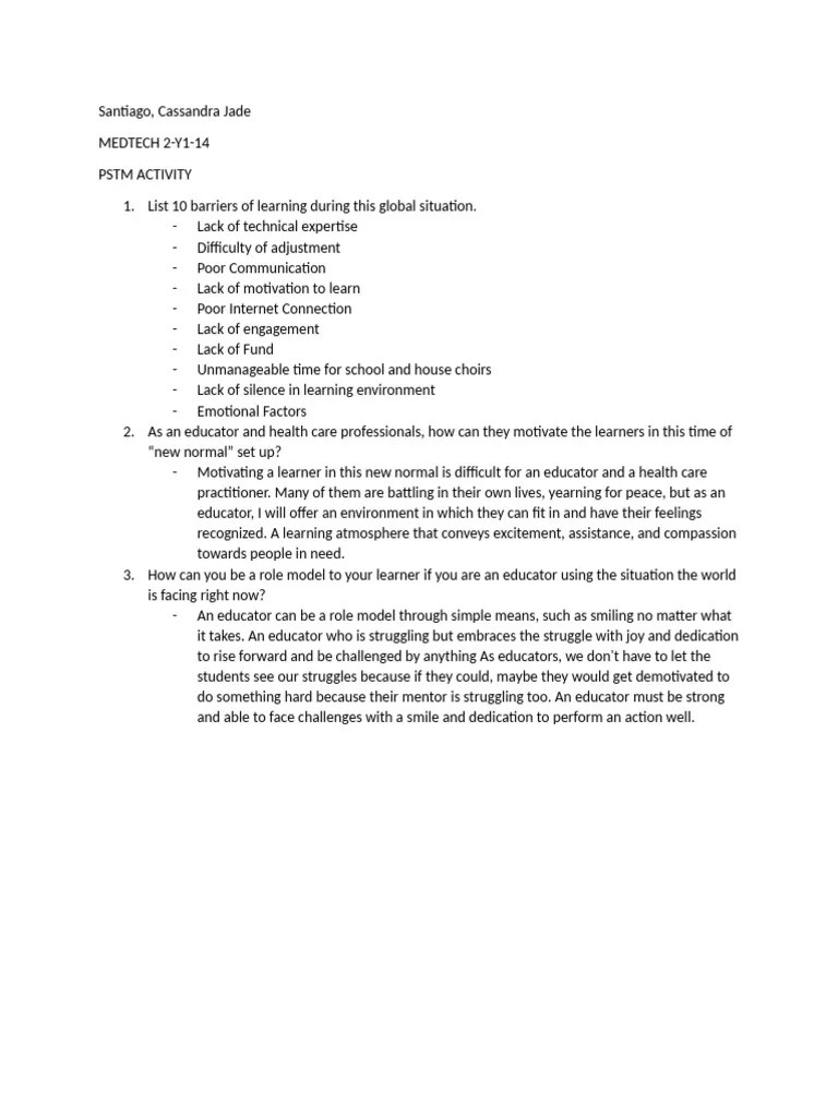 Santiago, Cassandra PSTM Activity | PDF