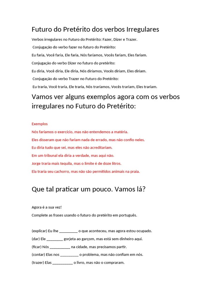 Futuro Do Pretérito Dos Verbos Irregulares Pdf