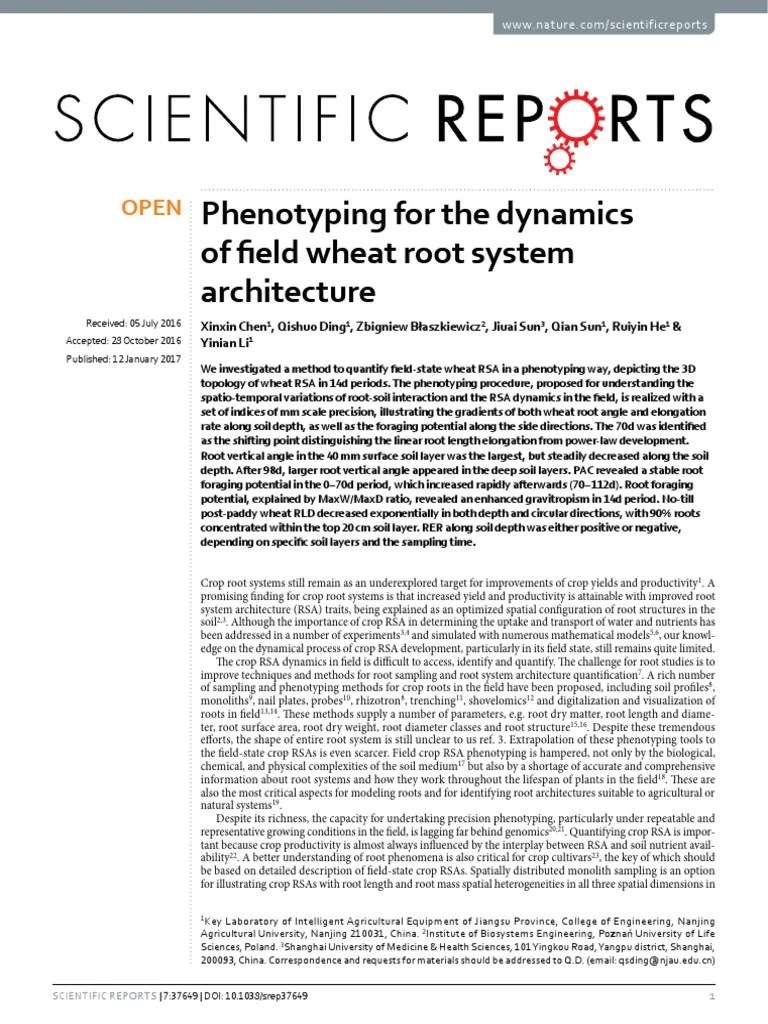 Nature - Phenotyping For The Dynamics Of Field Wheat Root System Architecture | PDF
