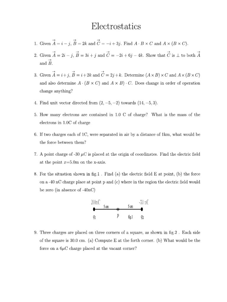 Electrostatics Problem Set | PDF