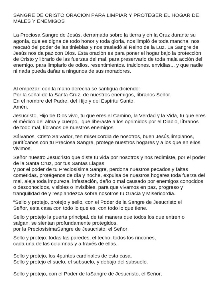Sangre De Cristo Oracion Para Limpiar Y Proteger El Hogar De Males Y
