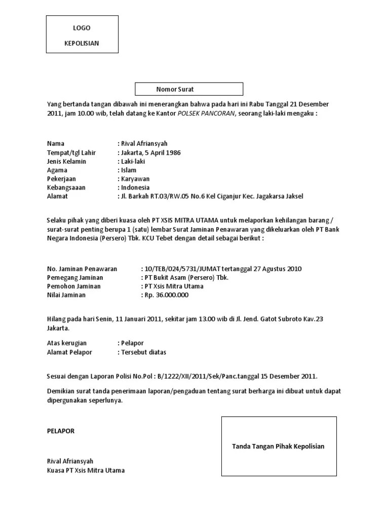 Surat Kehilangan Polisi | PDF