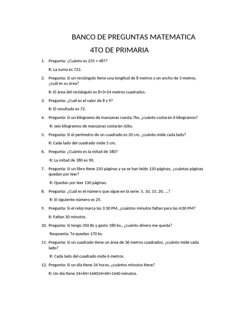 Banco De Preguntas Matematica | PDF