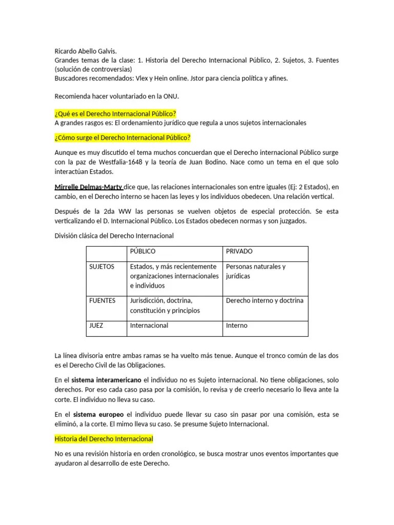 Apuntes Derecho Internacional Público. Prof. Ricardo Abello | PDF