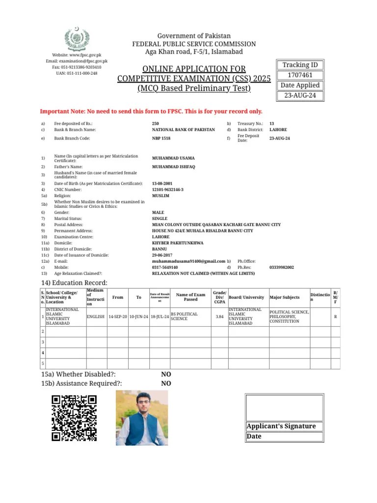 Competitive Examination (CSS) MPT - 2025 | PDF
