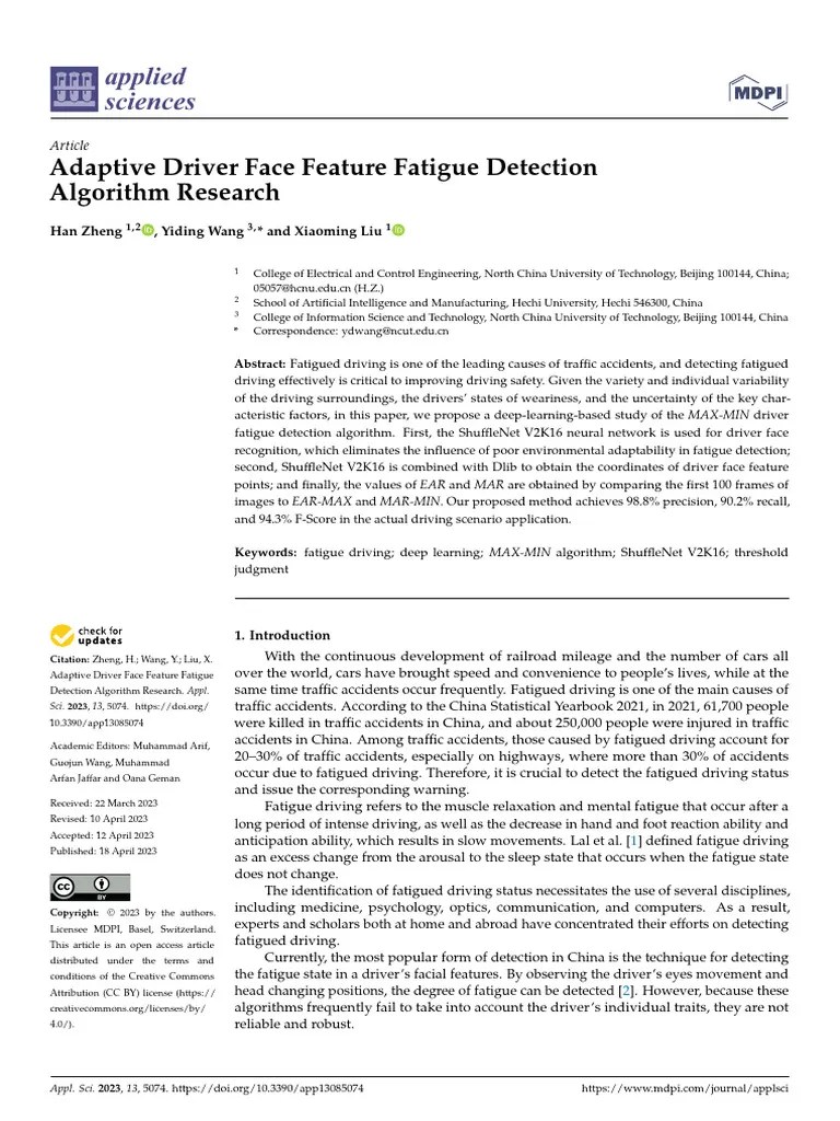 4.adaptive Driver Face Feature Fatigue Detection Algorithm Research | PDF