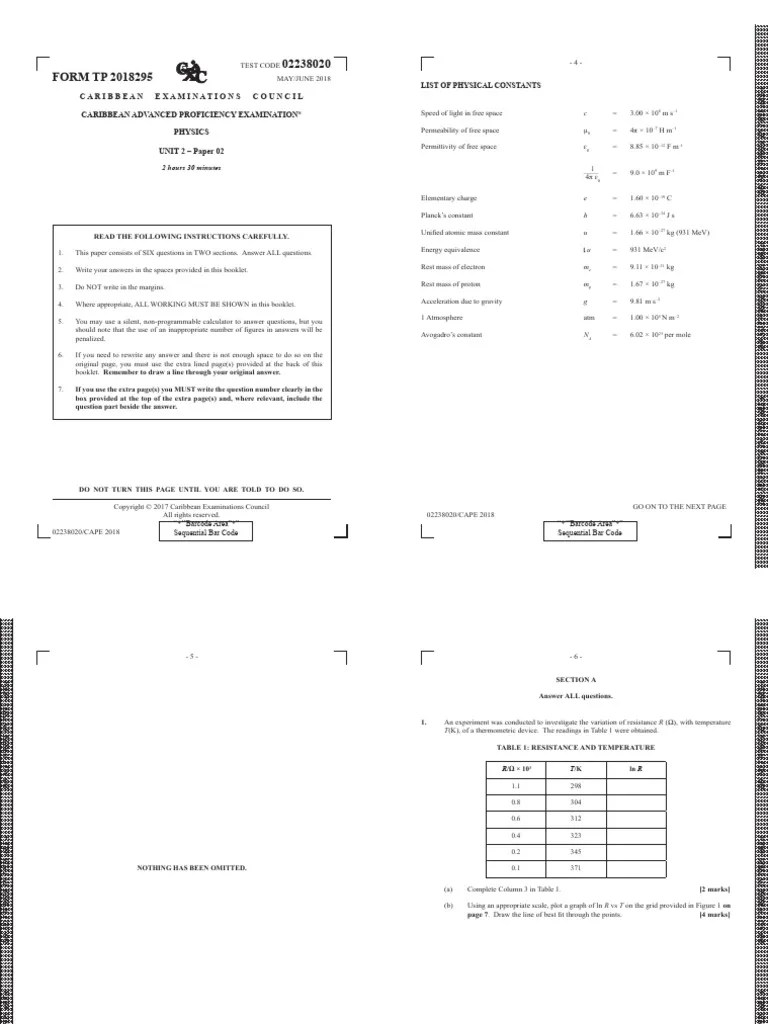 Physics P2 2018 | PDF | Electronvolt | Barcode
